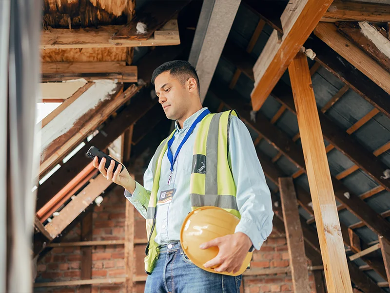 TrueFrame Roofing contractor in Charlotte NC using a phone